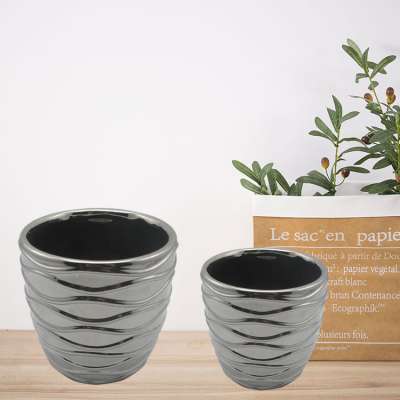 Ceramic Garden Item titanium silver and gold Flower Pot